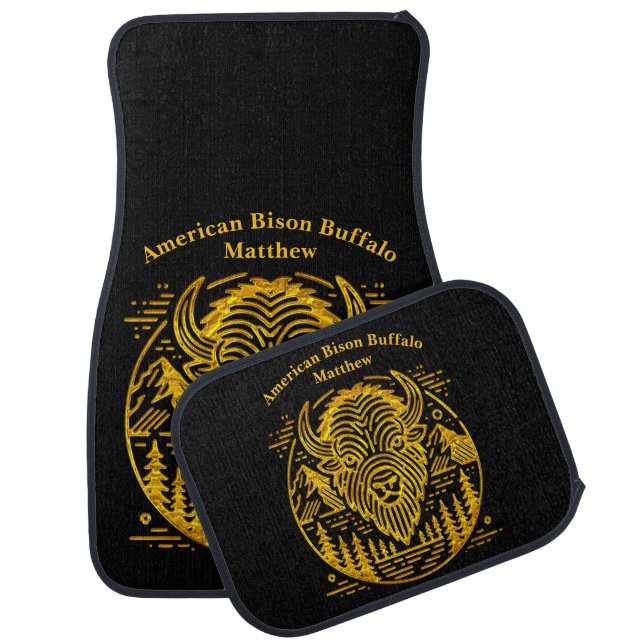 Gold Bison Amid Mountains and Trees Car Floor Mat (Set)