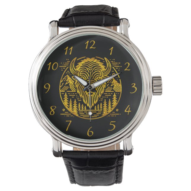 Gold Bison Amid Mountains and Trees Watch (Front)