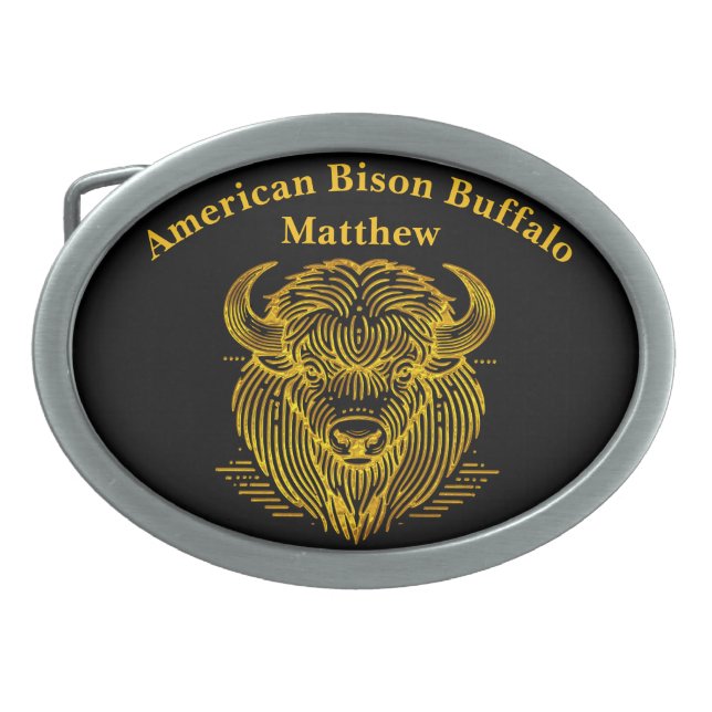 Gold Bison Buffalo Artwork With Intricate Design Belt Buckle (Front)