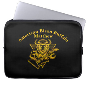 Gold Bison Buffalo Rocking out on Guitar Laptop Sleeve