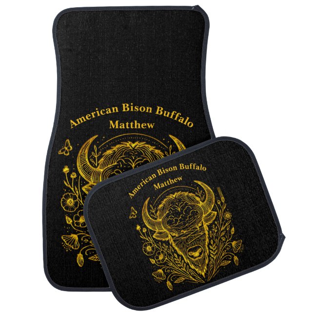 Gold Bison Illustration Surrounded by Nature Car Floor Mat (Set)