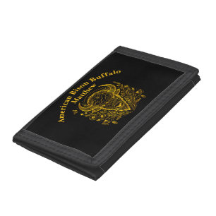 Gold Bison Illustration Surrounded by Nature Tri-fold Wallet