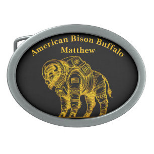 Gold Bison in Astronaut Suit Exploring Space Belt Buckle