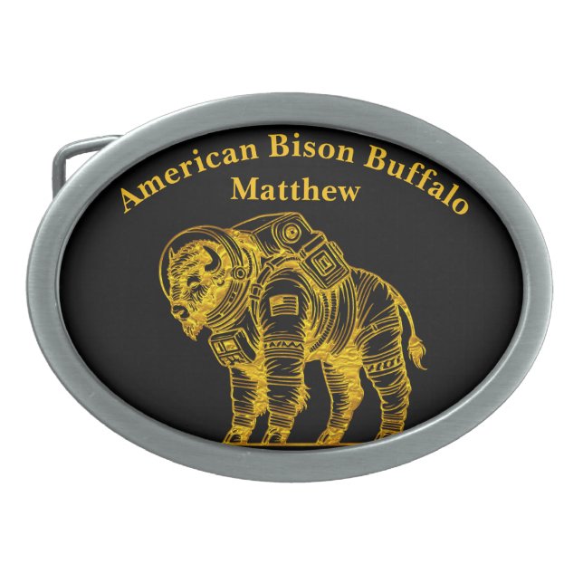 Gold Bison in Astronaut Suit Exploring Space Belt Buckle (Front)