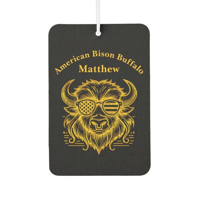 Gold Bison in Sunglasses Illustration Air Freshener (Front)