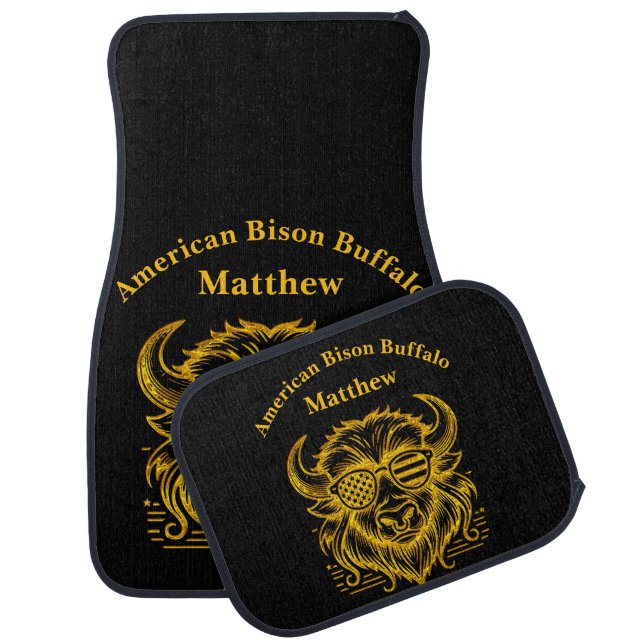 Gold Bison in Sunglasses Illustration Car Floor Mat (Set)