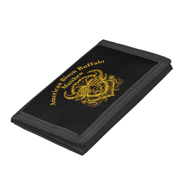 Gold Bison in Sunglasses Illustration Trifold Wallet (Bottom)