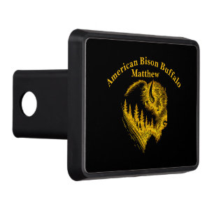 Gold Bison Portrait With Forest Silhouette Design Hitch Cover