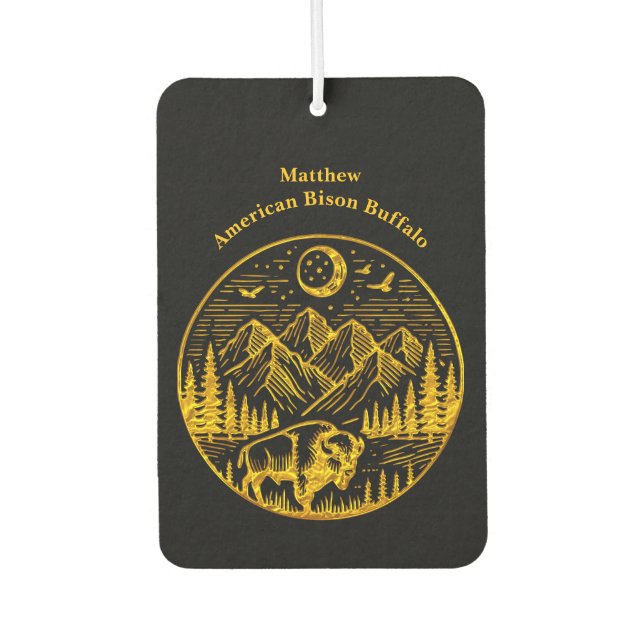 Gold Bison Roaming Under a Moonlit Mountain Sky Air Freshener (Front)
