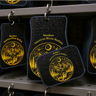 Gold Bison Roaming Under a Moonlit Mountain Sky Car Floor Mat