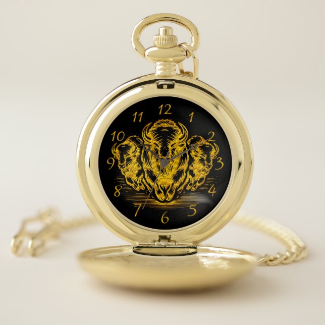 Gold Bison Stampede in a Wild Prairie Setting Pocket Watch (Inside)