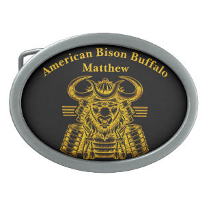 Gold Bison Warrior Design in Samurai Armor Belt Buckle