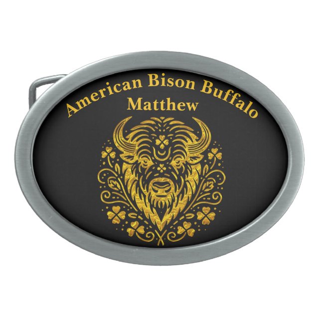 Gold Bison With Floral Design Belt Buckle (Front)
