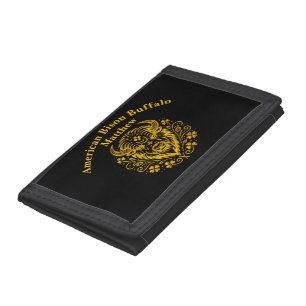 Gold Bison With Floral Design Tri-fold Wallet