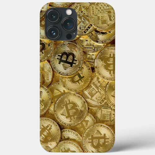 Gold Bitcoin BTC Cryptocurrency Coin Pattern iPhone 13 Pro Max Case