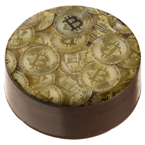 Gold Bitcoin BTC Cryptocurrency Coin Pattern Chocolate Covered Oreo
