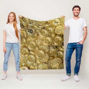 Gold Bitcoin BTC Cryptocurrency Coin Pattern Fleece Blanket