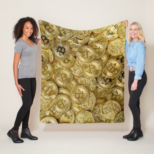 Gold Bitcoin BTC Cryptocurrency Coin Pattern Fleece Blanket