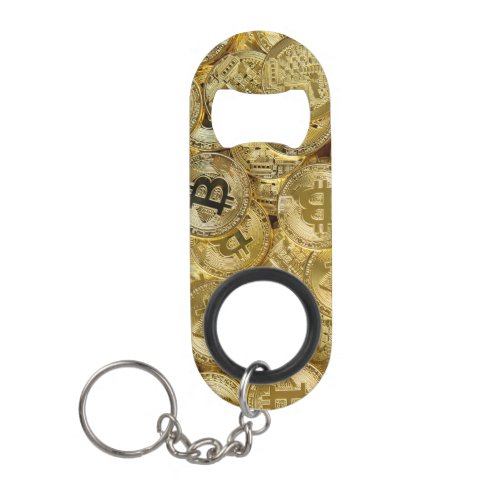 Gold Bitcoin BTC Cryptocurrency Coin Pattern Keychain Bottle Opener