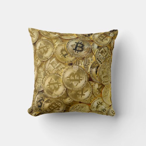 Gold Bitcoin BTC Cryptocurrency Coin Pattern Throw Pillow