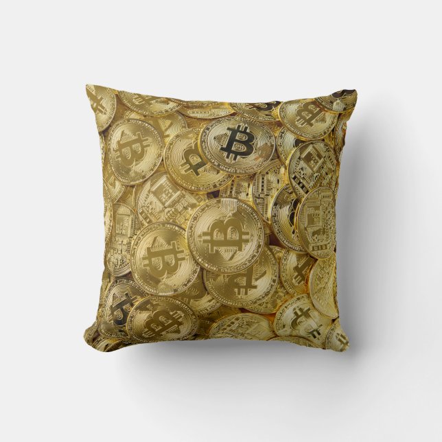 Gold Bitcoin BTC Cryptocurrency Coin Pattern Throw Pillow (Front)