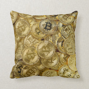 Gold Bitcoin BTC Cryptocurrency Coin Pattern Throw Pillow