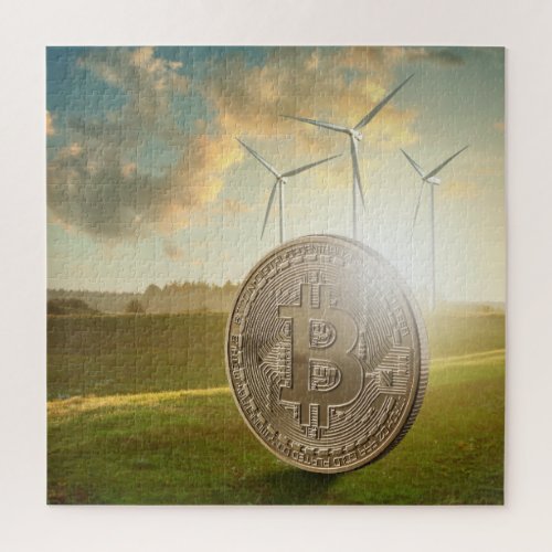 Gold Bitcoin Crypto BTC Wind Turbines Landscape Jigsaw Puzzle