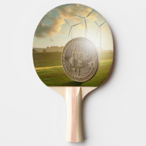 Gold Bitcoin Crypto BTC Wind Turbines Landscape Ping Pong Paddle