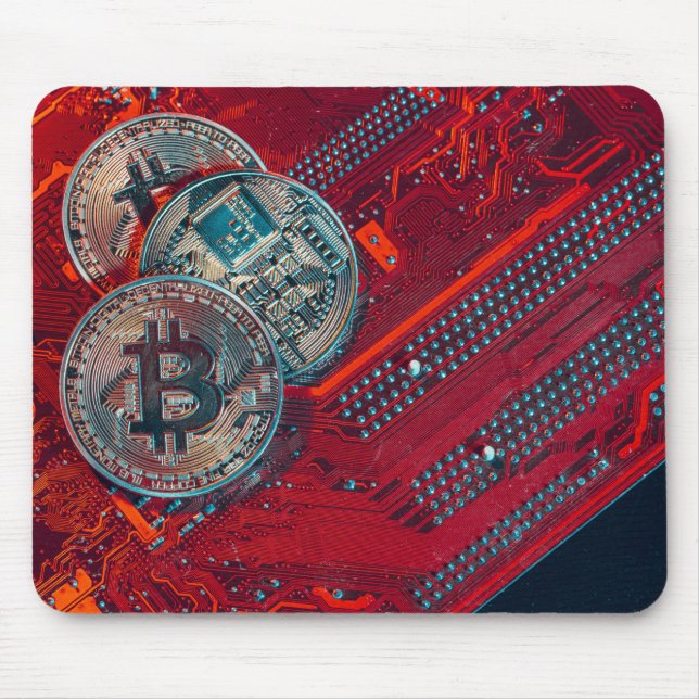 Gold Bitcoin Cryptocurrency Computer Chip Mouse Pad (Front)