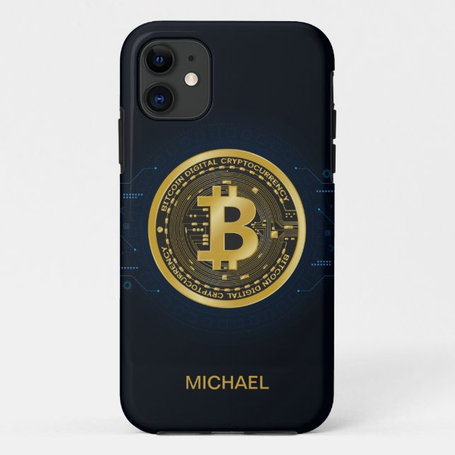 Gold Bitcoin Cryptocurrency Personalized Name Case-Mate iPhone Case (Back)