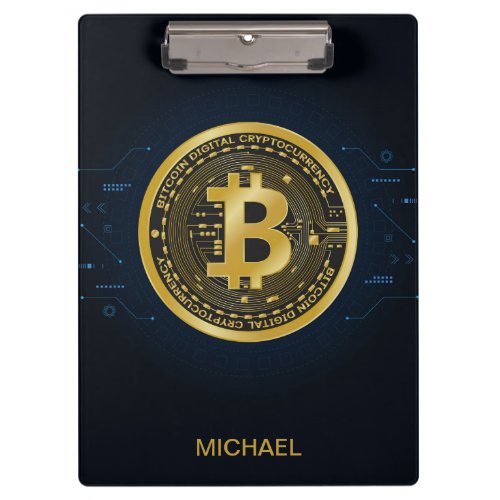 Gold Bitcoin Cryptocurrency Personalized Name Clipboard