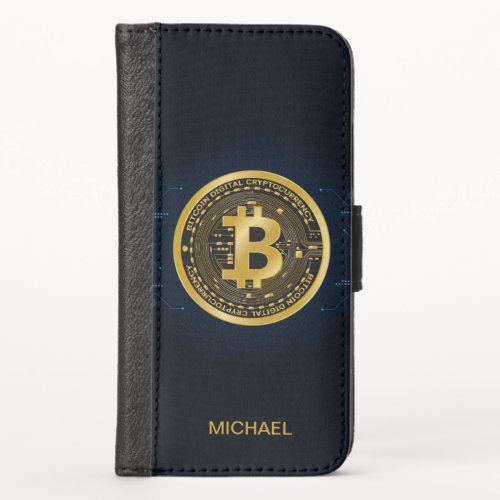 Gold Bitcoin Cryptocurrency Personalized Name iPhone X Wallet Case
