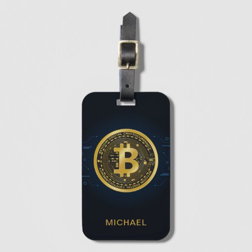 Gold Bitcoin Cryptocurrency Personalized Name Luggage Tag
