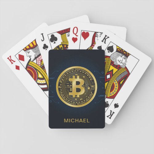 Gold Bitcoin Cryptocurrency Personalized Name Poker Cards