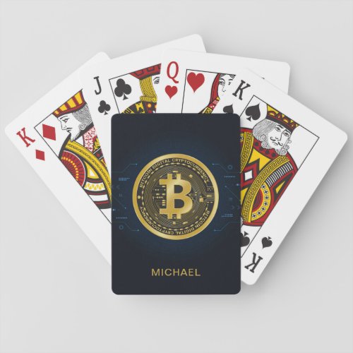 Gold Bitcoin Cryptocurrency Personalized Name Poker Cards