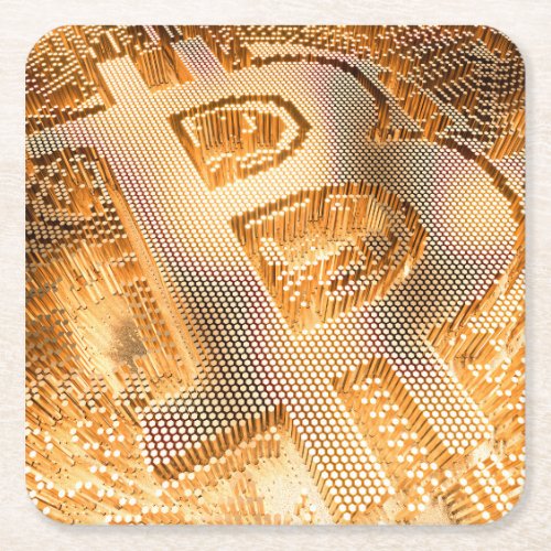 Gold Bitcoin Digital Cryptocurrency BTC Logo Square Paper Coaster