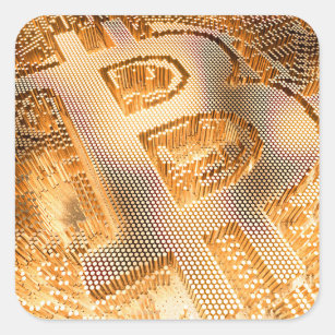 Gold Bitcoin Digital Cryptocurrency BTC Logo Square Sticker