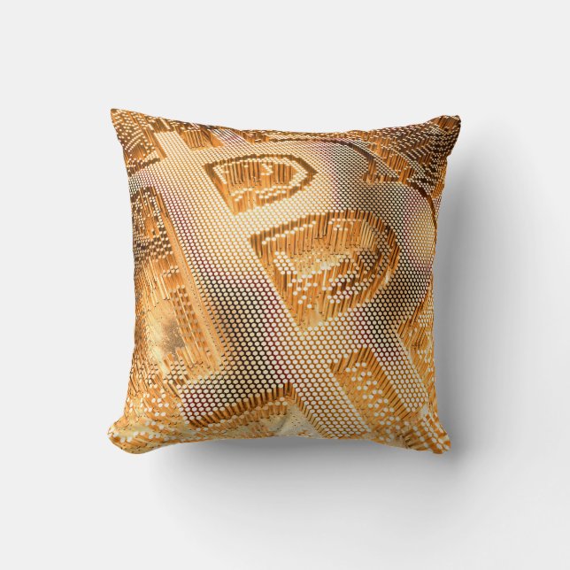 Gold Bitcoin Digital Cryptocurrency BTC Logo Throw Pillow (Front)
