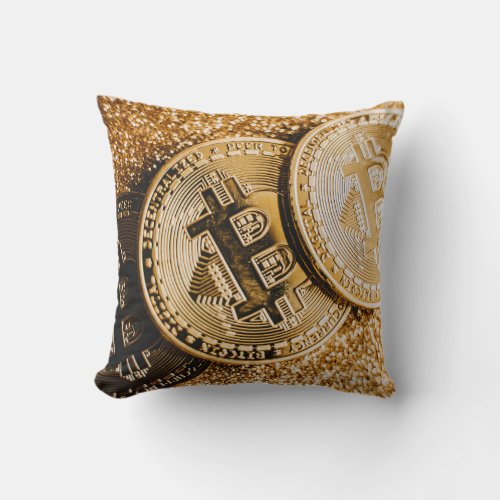 Gold Bitcoin Throw Pillow
