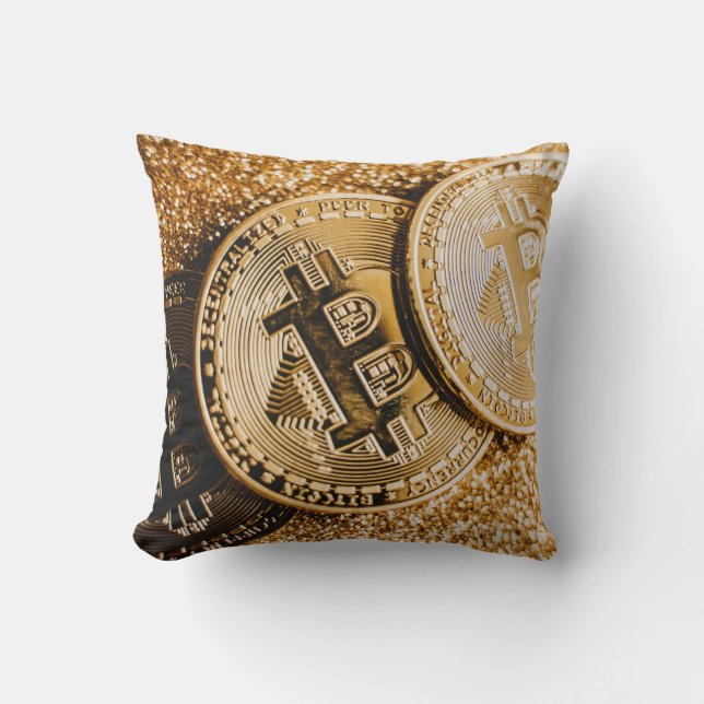 Gold Bitcoin Throw Pillow (Front)