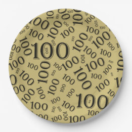 Gold/Black 100th Birthday Party Number Pattern Paper Plates