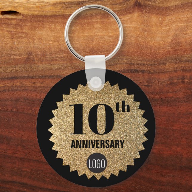 Gold Black 10th anniversary Employee Gift Logo Keychain (Front)