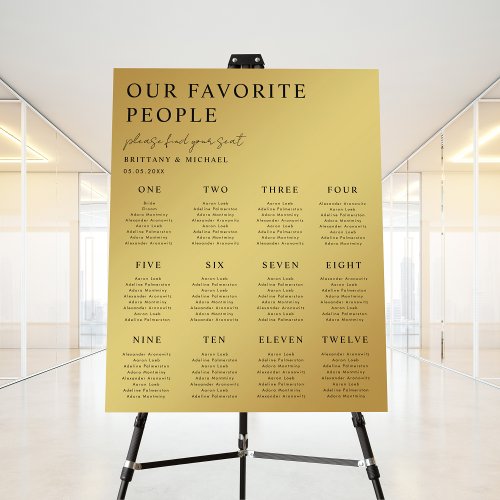 Gold  Black 12 Tables Wedding Seating Chart Sign