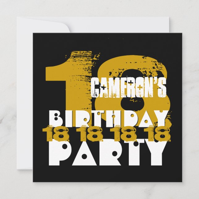 GOLD BLACK 18th Birthday Party 18 Year Old V10A Invitation (Front)