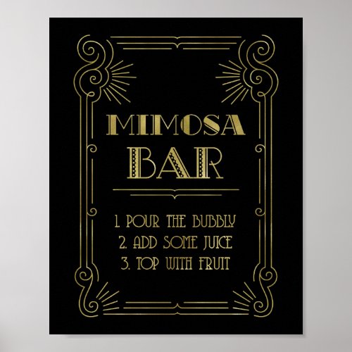 Gold Black 1920s Art Deco Mimosa Bar Sign Wedding