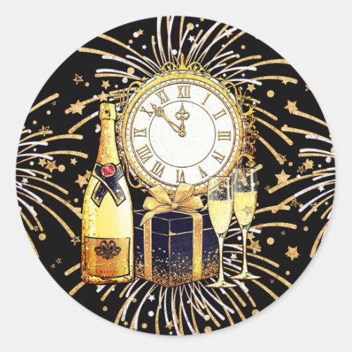 Gold Black 2023 New Years Party Classic Round Sticker