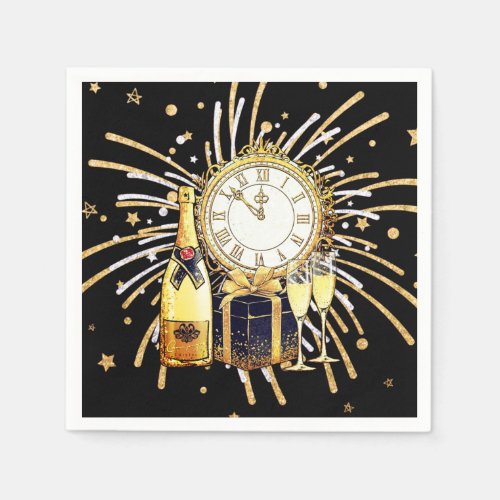 Gold Black 2023 New Years Party  Napkins