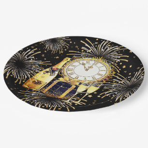 Gold Black 2023 New Year's Party Paper Plates