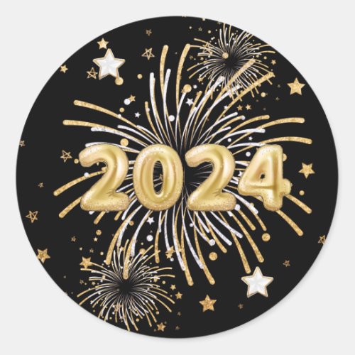Gold Black 2024 New Years Party  Classic Round Sticker
