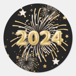 Gold Black 2024 New Year's Party Classic Round Sticker